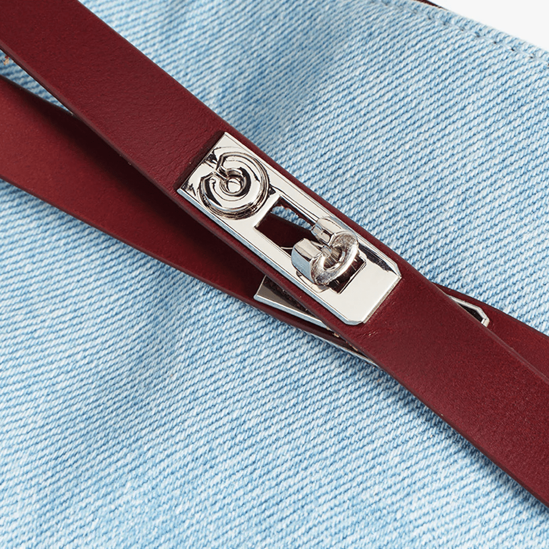 ショルダートートバッグ 牛革 デニム ライトピンク ワインレッド - ルクス・シャル Luxe Char