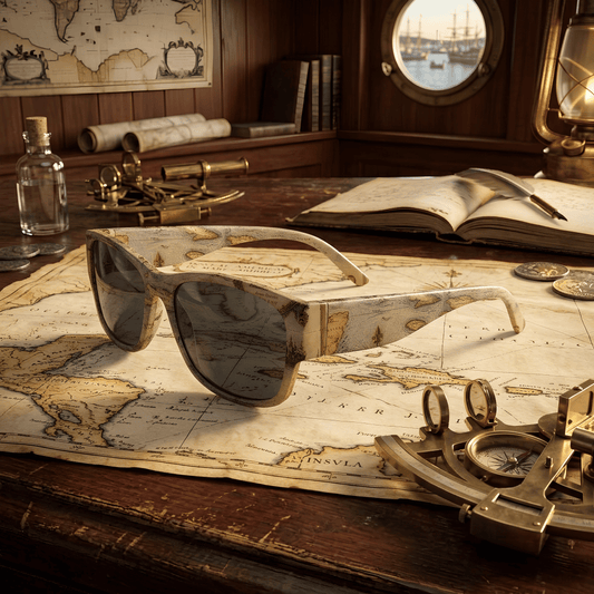 Carta Marina Sonnenbrille — Vintage Karibik-Karten Edition

