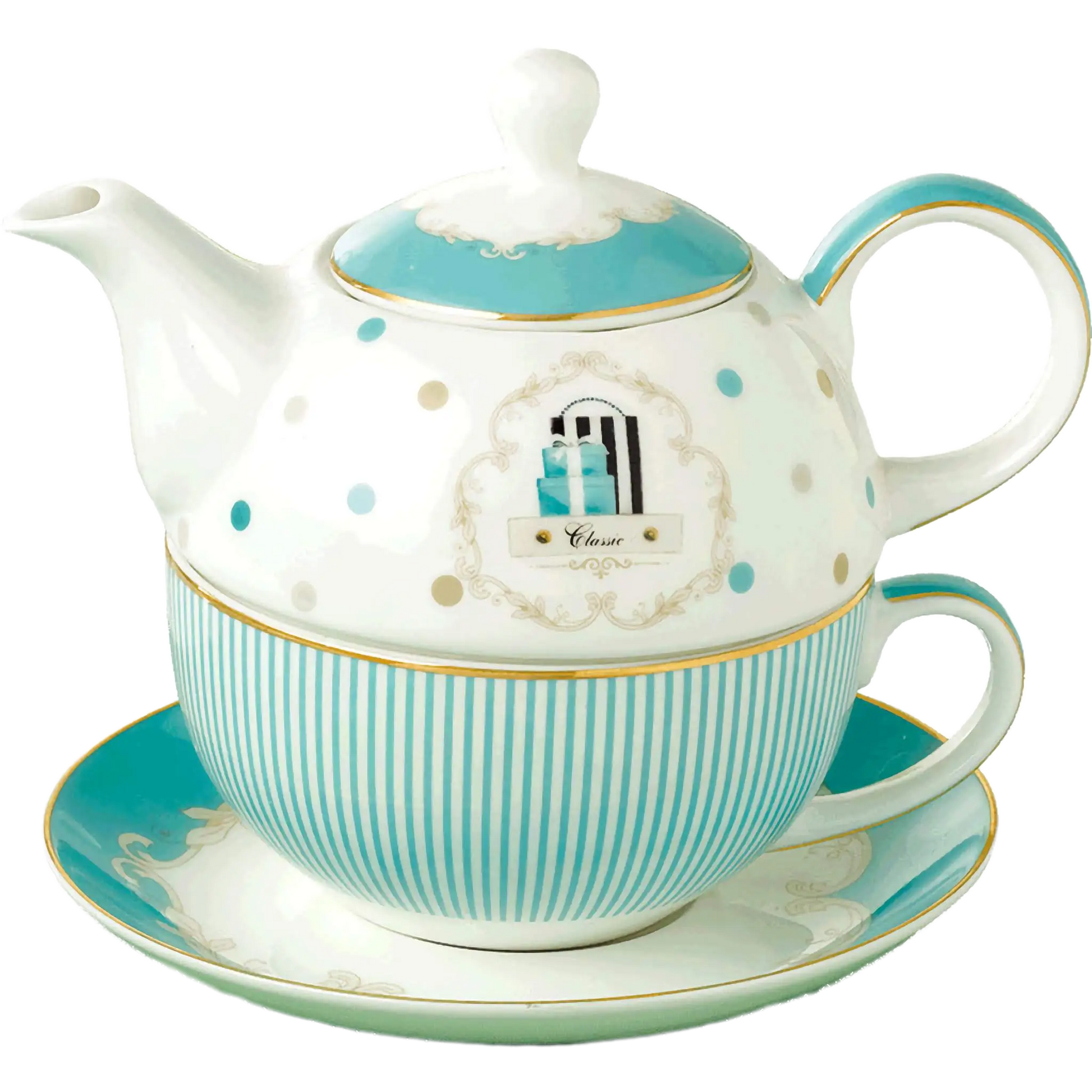 Floris ヨーロピアンスタイル ティーポット・ティーカップ・ソーサーセット　ミストグリーン