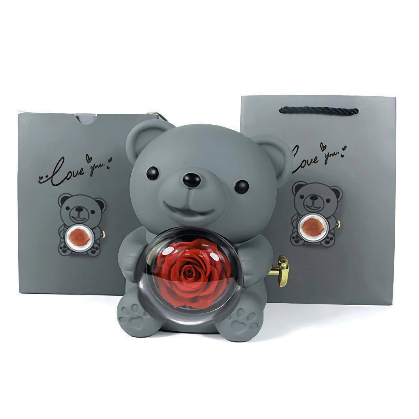 回転するクマのギフトボックス ジュエリーボックス　ギフト　誕生日プレゼント グレー - ルクスシャル　LuxeChar