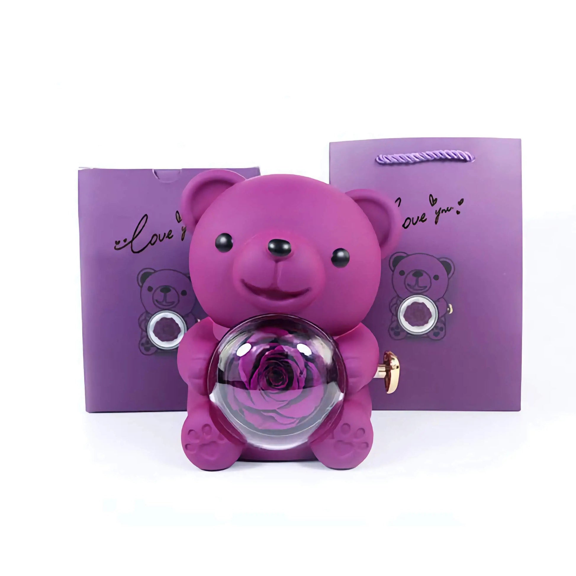 回転するクマのギフトボックス ジュエリーボックス　ギフト　誕生日プレゼント パープル - ルクスシャル　LuxeChar