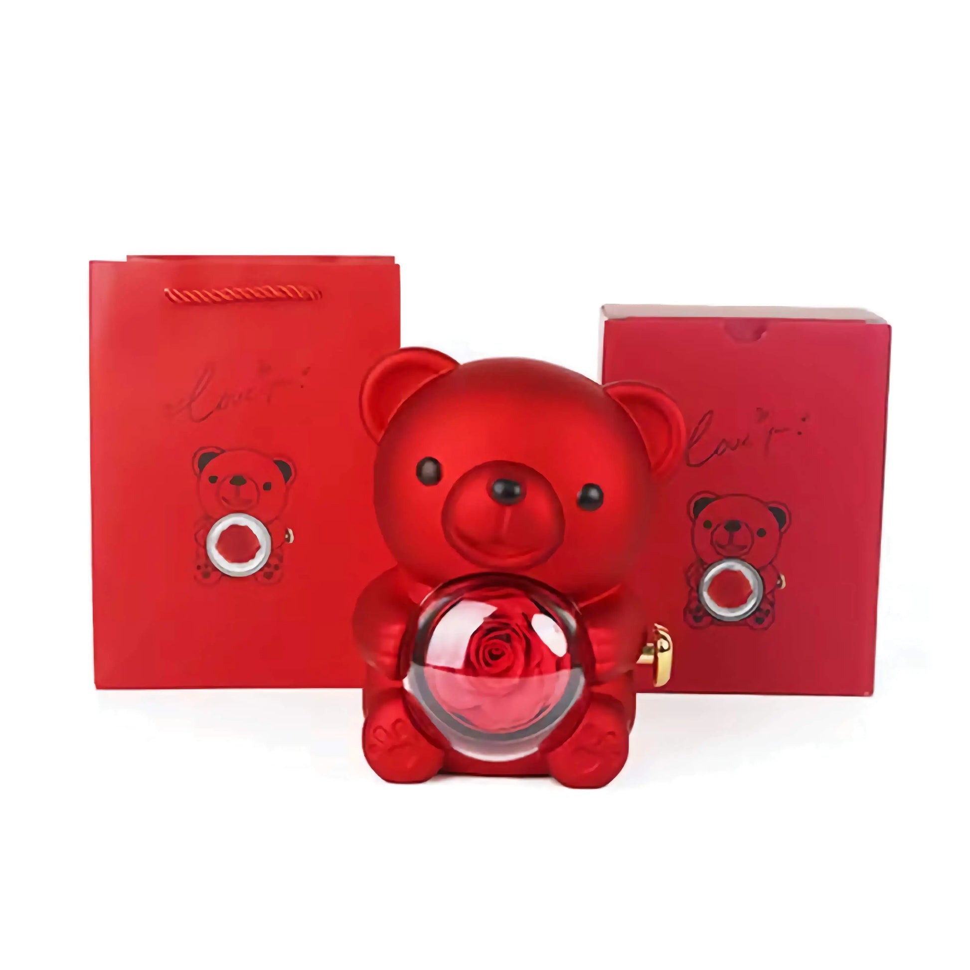 回転するクマのギフトボックス ジュエリーボックス　ギフト　誕生日プレゼント レッド - ルクスシャル　LuxeChar