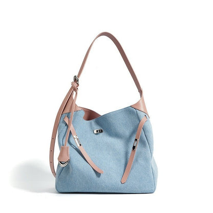 ショルダートートバッグ　牛革　デニム　ライトピンク　ワインレッド - ルクス・シャル　Luxe Char