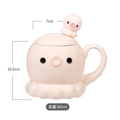 タコ セラミックカップ コーヒーカップ 誕生日プレゼント  カバー＆スプーン付き　サイズ