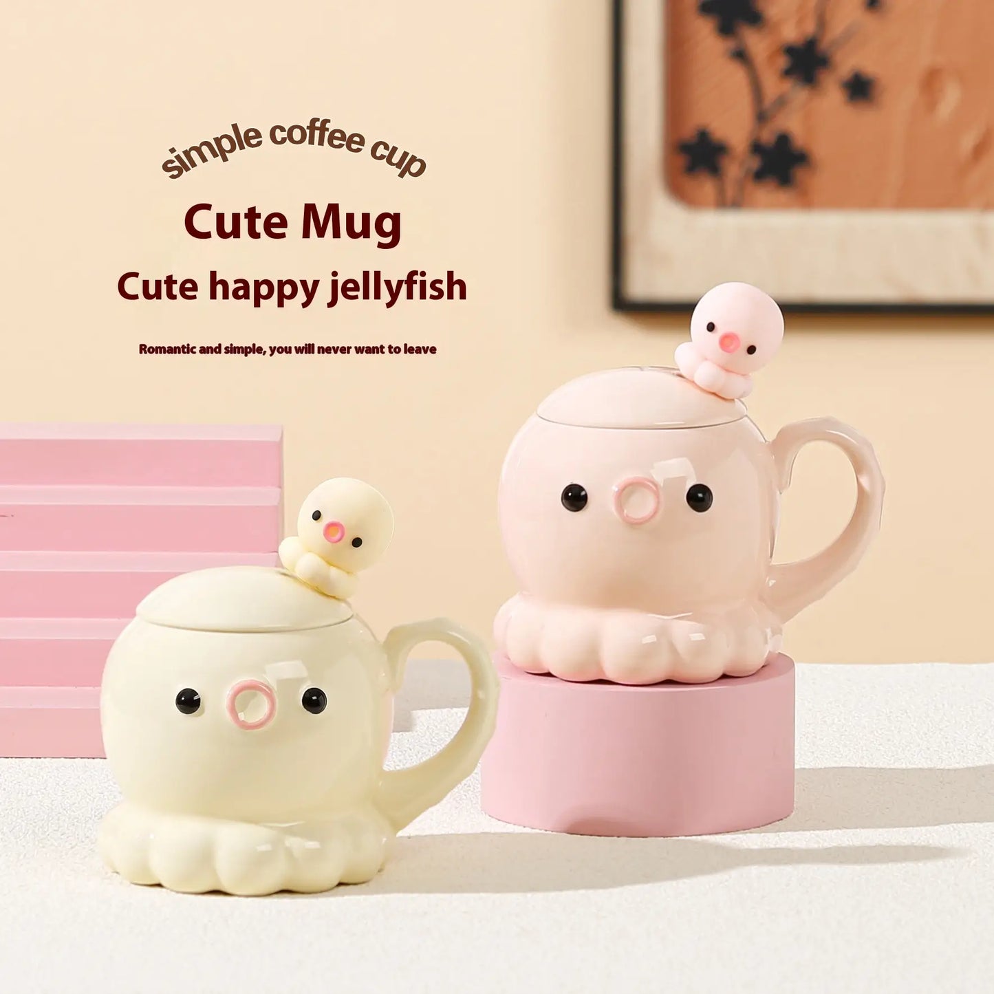 タコ セラミックカップ コーヒーカップ 誕生日プレゼント  カバー＆スプーン付き